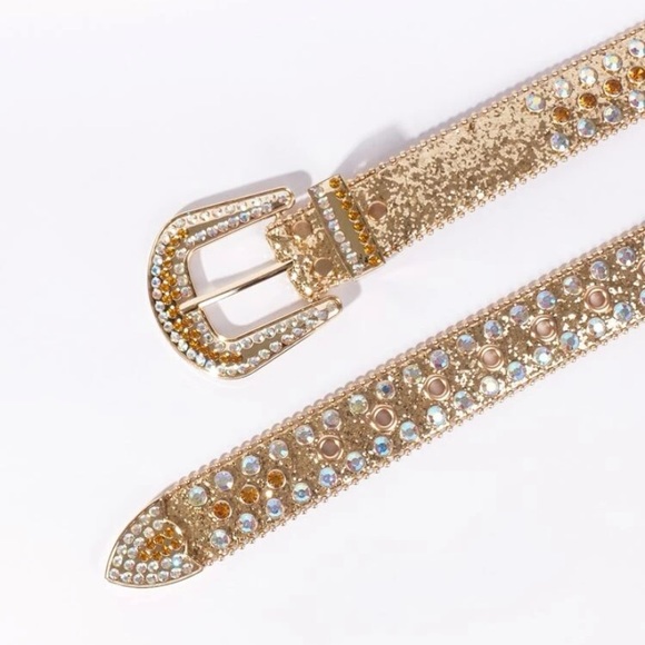 New Gorgeous Gold Embellished Rhinestone Western Decor Belt 7 Adjustable Holes - Picture 6 of 11